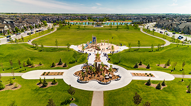 Aerial view of Mahogany's Central Green area