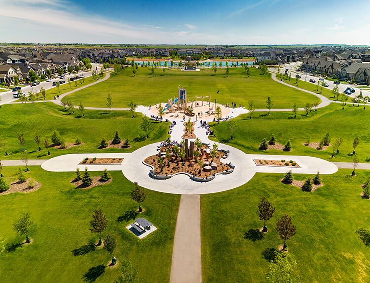 Aerial view of Mahogany's Central Green